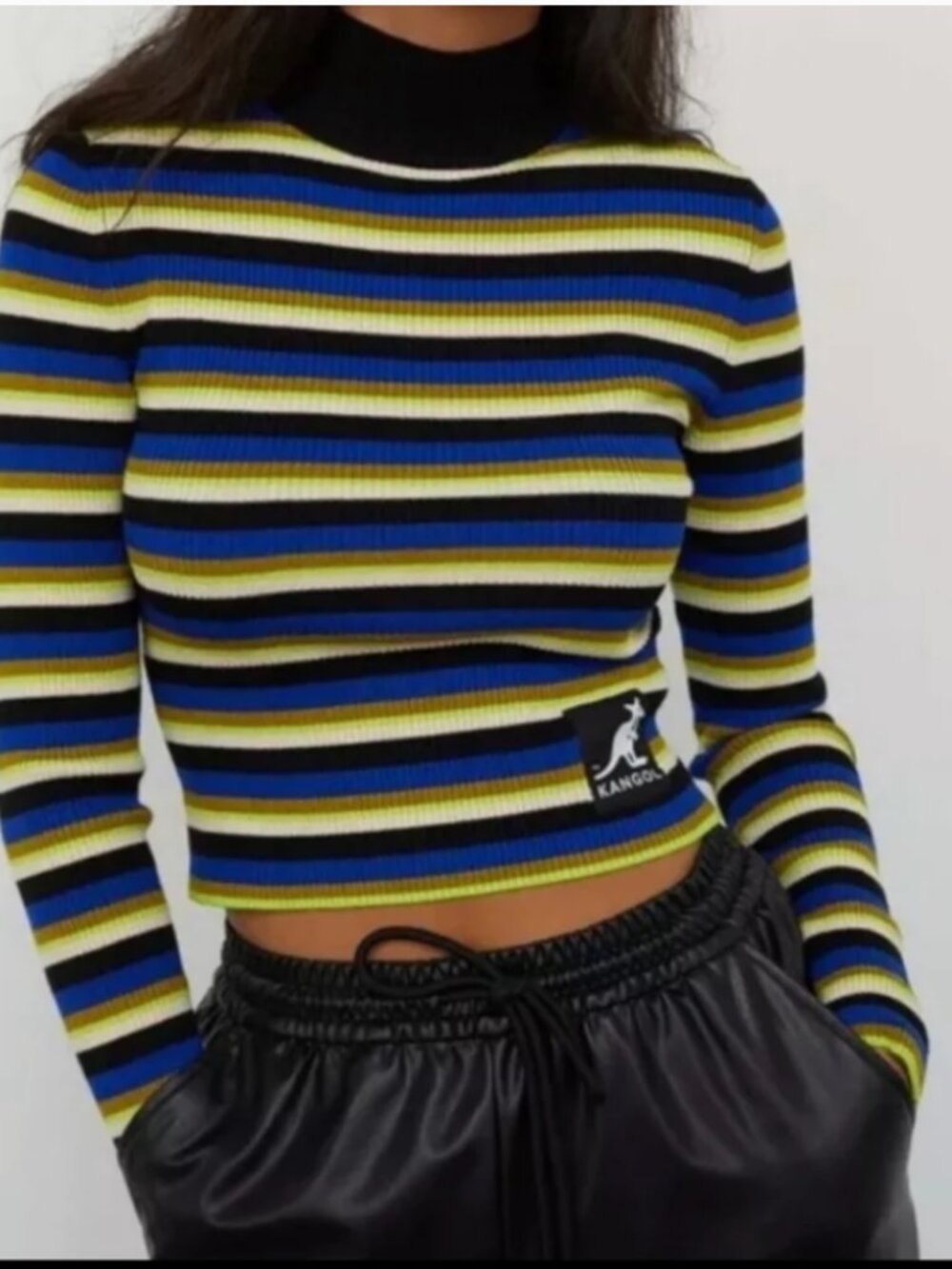 Kangol Striped Cropped Turtleneck M